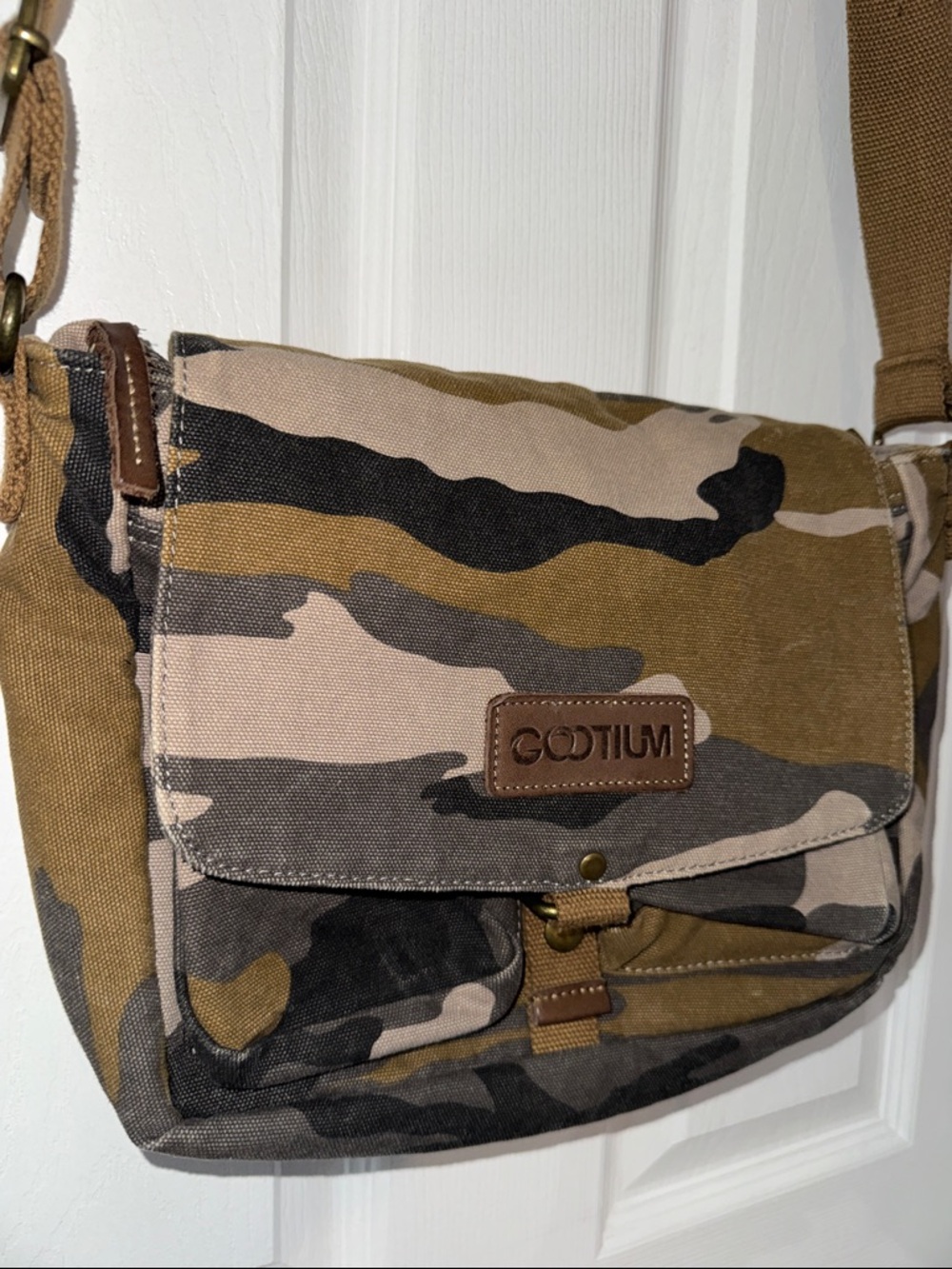 (NEW) Vintage Gootium Camouflage Canvas Messenger Bag - Olive/Brown - Picture 6 of 15